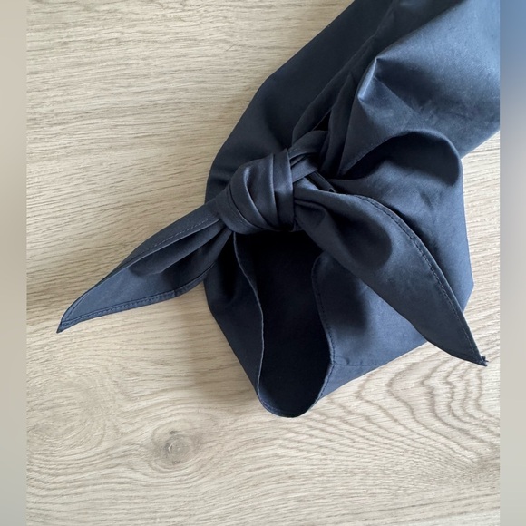 Tibi Off-Shoulder Navy Blue Shift Dress Wylie Satin Bow Sleeves Mini Size 0 XS - Picture 10 of 12